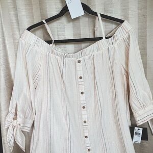 IZ Byer off the shoulder three quarter sleeve top. Multi color stripes. New XL.